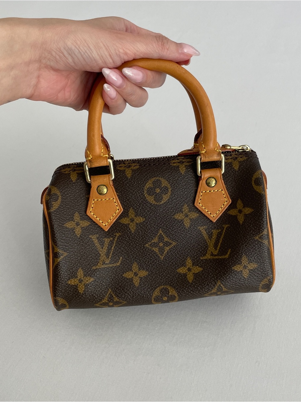 Auth Vtg Louis Vuitton Monogram Mini Speedy Satchel Brown Tan Crossbody Strap